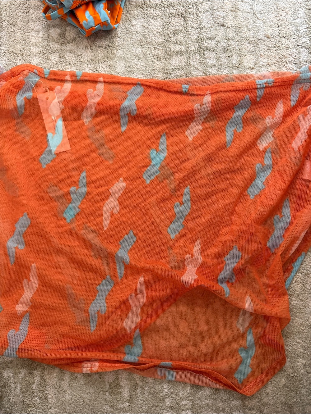 Inamorata Orange Sheer Swim Cover-Up with Light Blue & Cream Print